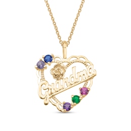 Grandmother's Birthstone with Rose Accent Scalloped Frame Heart Pendant (2-6 Stones)