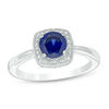 Thumbnail Image 0 of 6.0mm Lab-Created Blue Sapphire and Diamond Accent Beaded Frame Vintage-Style Ring in Sterling Silver