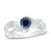 Thumbnail Image 0 of 5.0mm Lab-Created Blue Sapphire and Diamond Accent Split Shank Bypass Ring in Sterling Silver