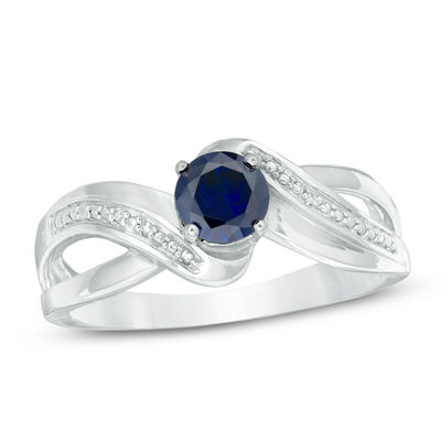 Sterling Silver 2 MM Sapphire Diamond Ring 