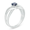 Thumbnail Image 2 of 5.0mm Lab-Created Blue Sapphire and Diamond Accent Split Shank Bypass Ring in Sterling Silver