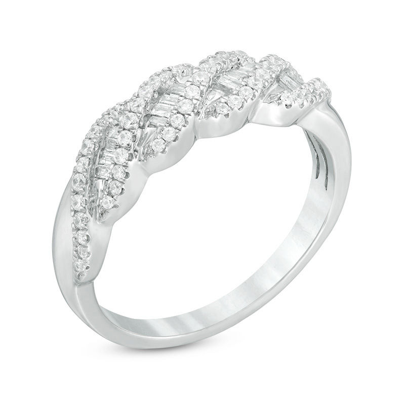 Main Image 2 of 3/8 CT. T.W. Baguette and Round Diamond Twist Anniversary Band in 14K White Gold