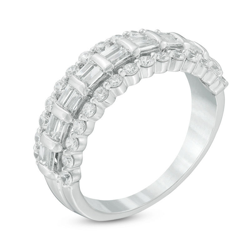 1 CT. T.W. Baguette and Round Diamond Multi-Row Anniversary Band in 14K White Gold