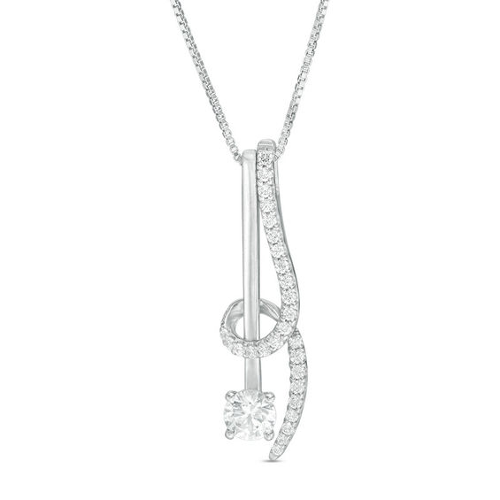 1/2 CT. T.w. Diamond Bar and Swirl Pendant in 14K White Gold - 17"