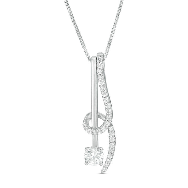 Main Image 1 of 1/2 CT. T.W. Diamond Bar and Swirl Pendant in 14K White Gold - 17"