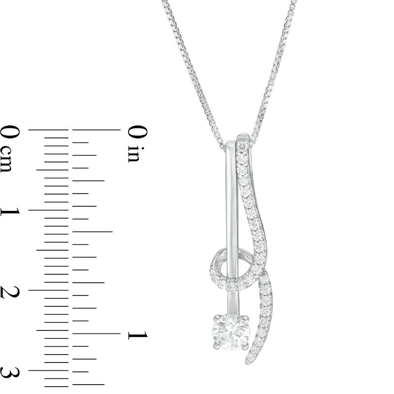 Main Image 2 of 1/2 CT. T.W. Diamond Bar and Swirl Pendant in 14K White Gold - 17"