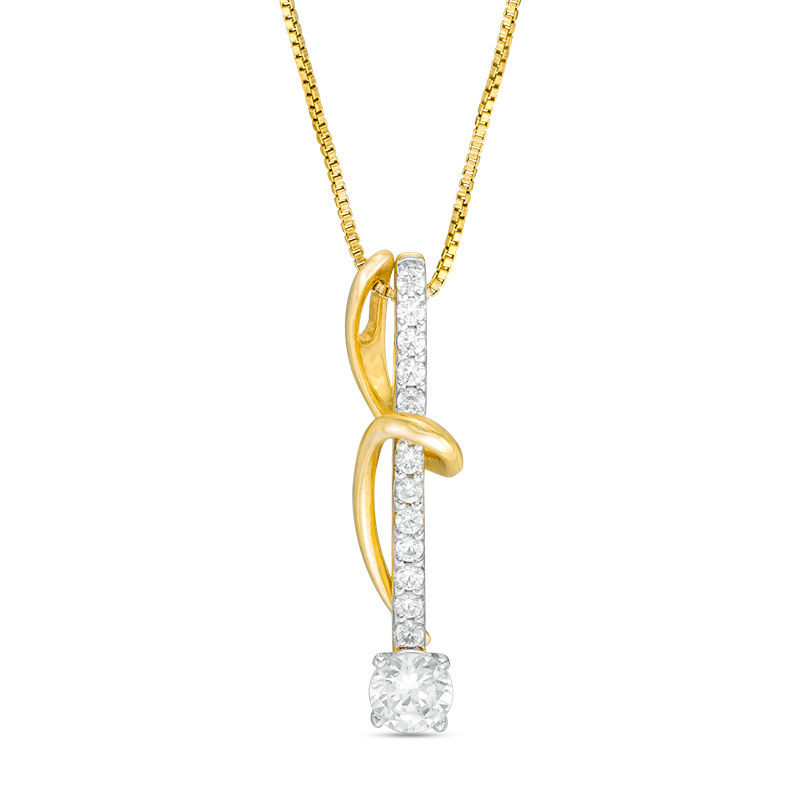 Main Image 1 of 1/2 CT. T.W. Diamond Bar and Swirl Pendant in 14K Gold - 17"