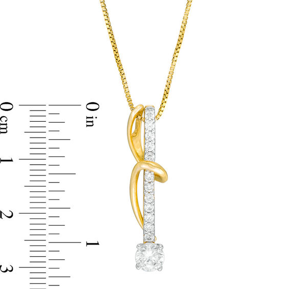 1/2 CT. T.w. Diamond Bar and Swirl Pendant in 14K Gold - 17"