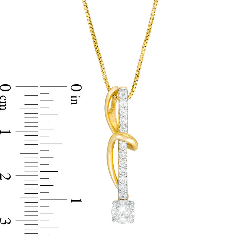 Main Image 2 of 1/2 CT. T.W. Diamond Bar and Swirl Pendant in 14K Gold - 17"