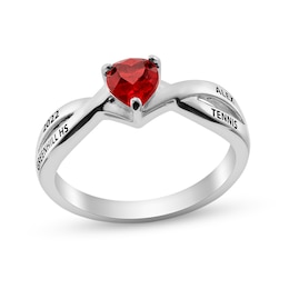 Simulated Birthstone Crossover Shank Class Ring (1 Stone, 1 Date and 3 Lines)