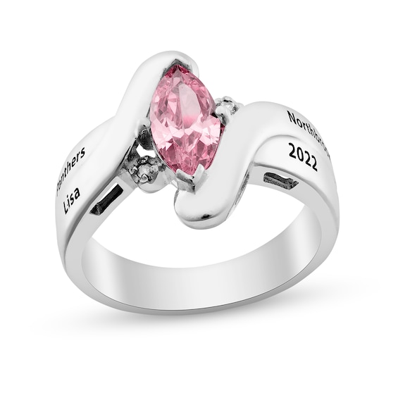 Marquise Simulated Birthstone and Diamond Accent Crossover Bypass Class Ring (1 Stone)