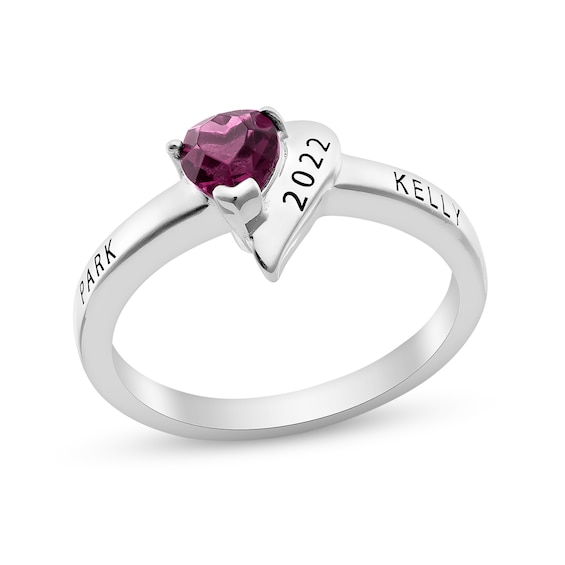 Simulated Birthstone with Ribbon Class Ring (1 Stone, 1 Date and 2 Lines)