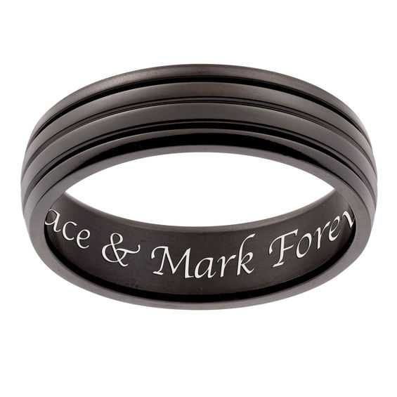6.0mm Engravable Multi-Row Wedding Band in Titanium with Black IP (1 Line)