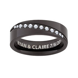 6.0mm Diagonal Cubic Zirconia Engravable Wedding Band in Titanium with Black IP (1 Line)