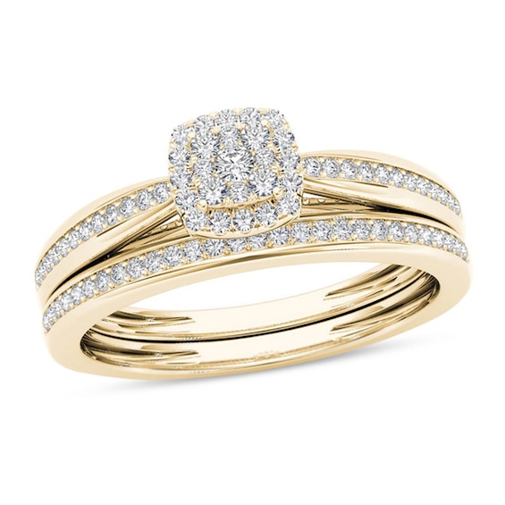 1/4 CT. T.w. Composite Diamond Cushion Frame Bridal Set in 14K Gold