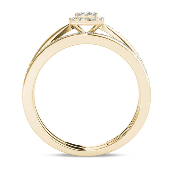 1/4 CT. T.w. Composite Diamond Cushion Frame Bridal Set in 14K Gold