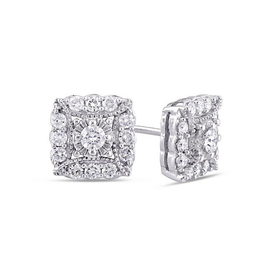3/4 CT. T.W. Diamond Square Frame Vintage-Style Stud Earrings in 14K White Gold 3/4 CT. T.W. Diamond Square Frame Vintage-Style Stud Earrings in 14K White Gold