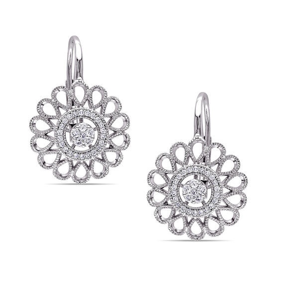 1/4 CT. T.W. Composite Diamond Flower Vintage-Style Drop Earrings in ...