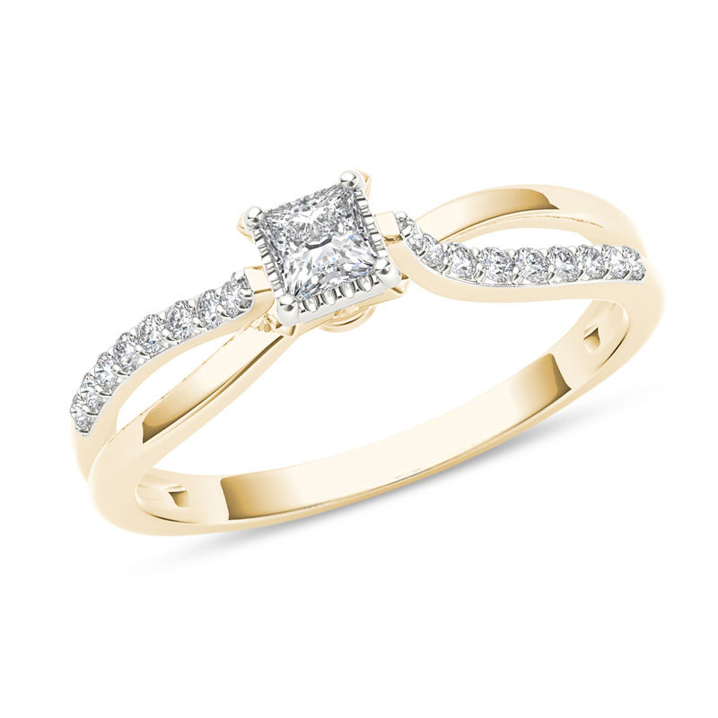Main Image 1 of 1/4 CT. T.W. Princess-Cut Diamond Split Shank Engagement Ring in 14K Gold