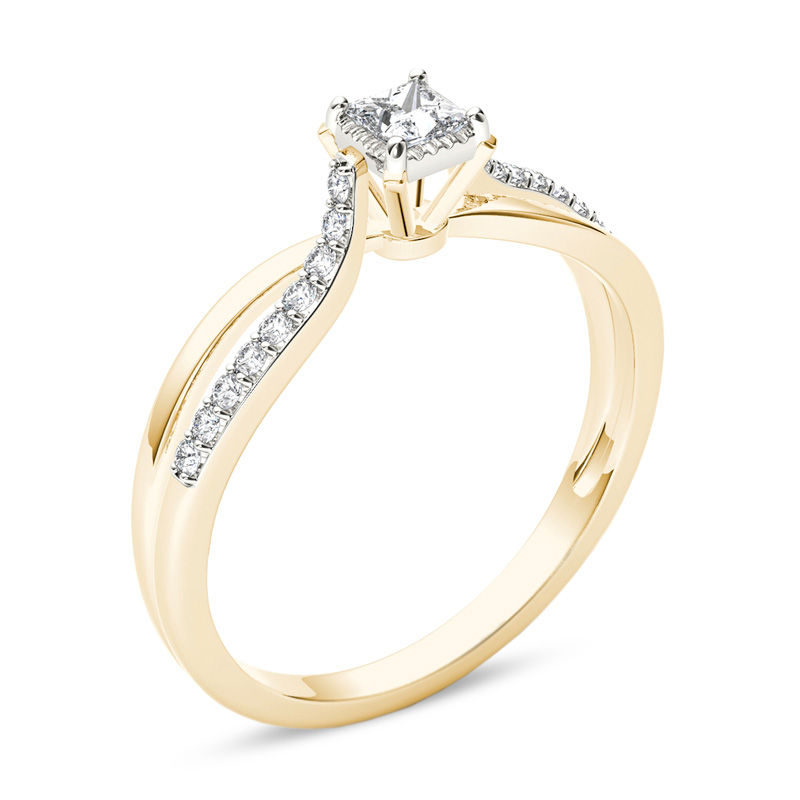 Main Image 2 of 1/4 CT. T.W. Princess-Cut Diamond Split Shank Engagement Ring in 14K Gold
