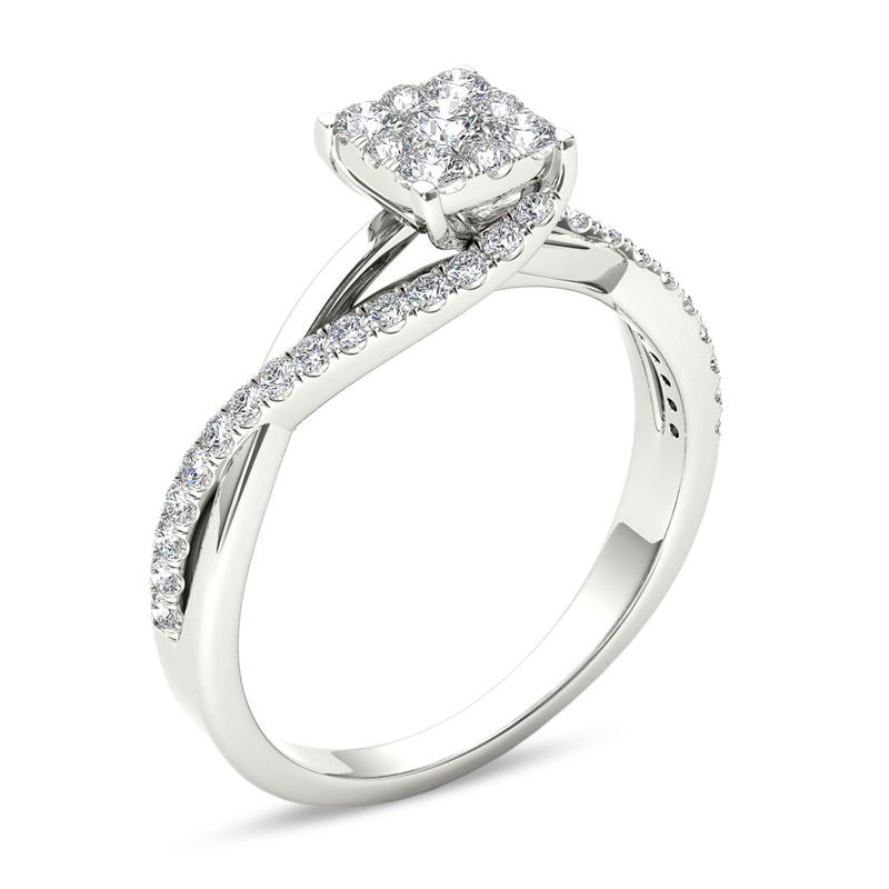 1/2 CT. T.W. Composite Diamond Square Bypass Twist Shank Engagement Ring in 14K White Gold