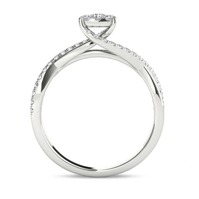 1/2 CT. T.W. Composite Diamond Square Bypass Twist Shank Engagement Ring in 14K White Gold