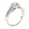 Thumbnail Image 1 of 1/2 CT. T.W. Diamond Cushion Frame Split Shank Vintage-Style Engagement Ring in 14K White Gold