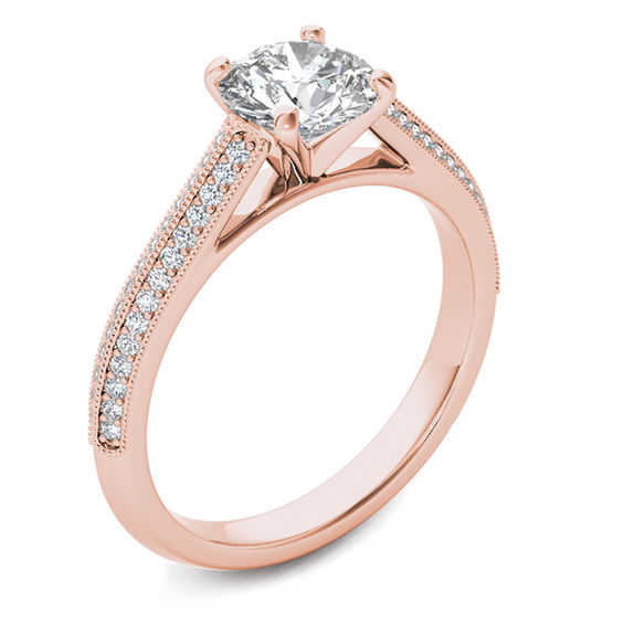 1-1/5 CT. T.W. Diamond Frame Double Row Vintage-Style Engagement Ring in 14K Rose Gold 1-1/5 CT. T.W. Diamond Frame Double Row Vintage-Style Engagement Ring in 14K Rose Gold