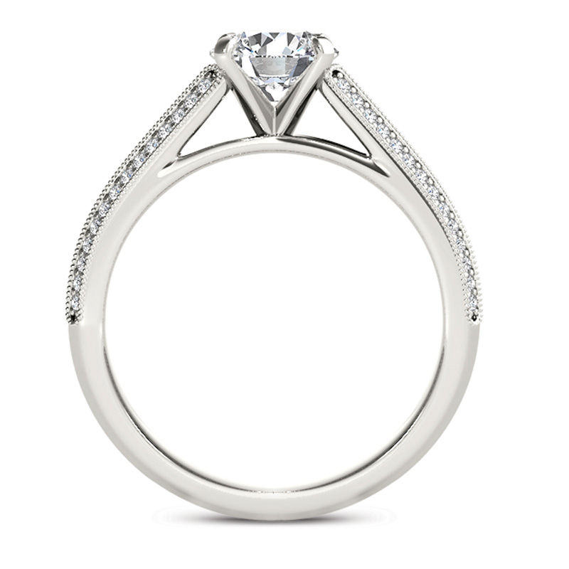 Double Row Cathedral Pave Engagement Ring