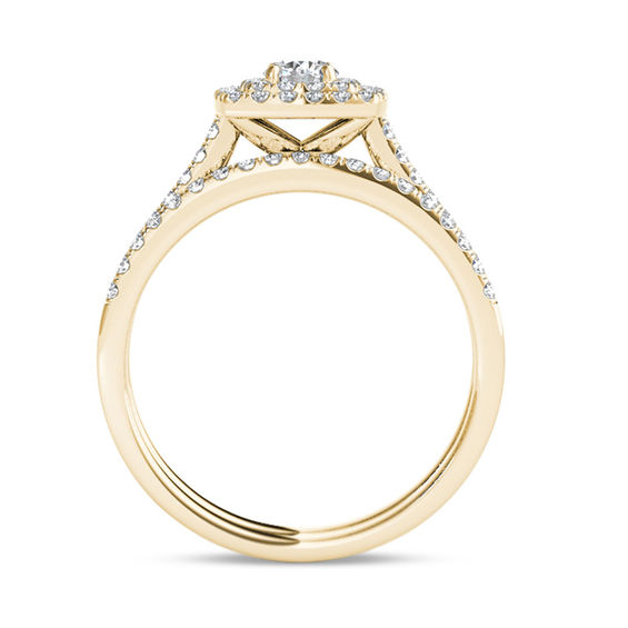 3/4 CT. T.w. Diamond Double Cushion Frame Bridal Set in 14K Gold