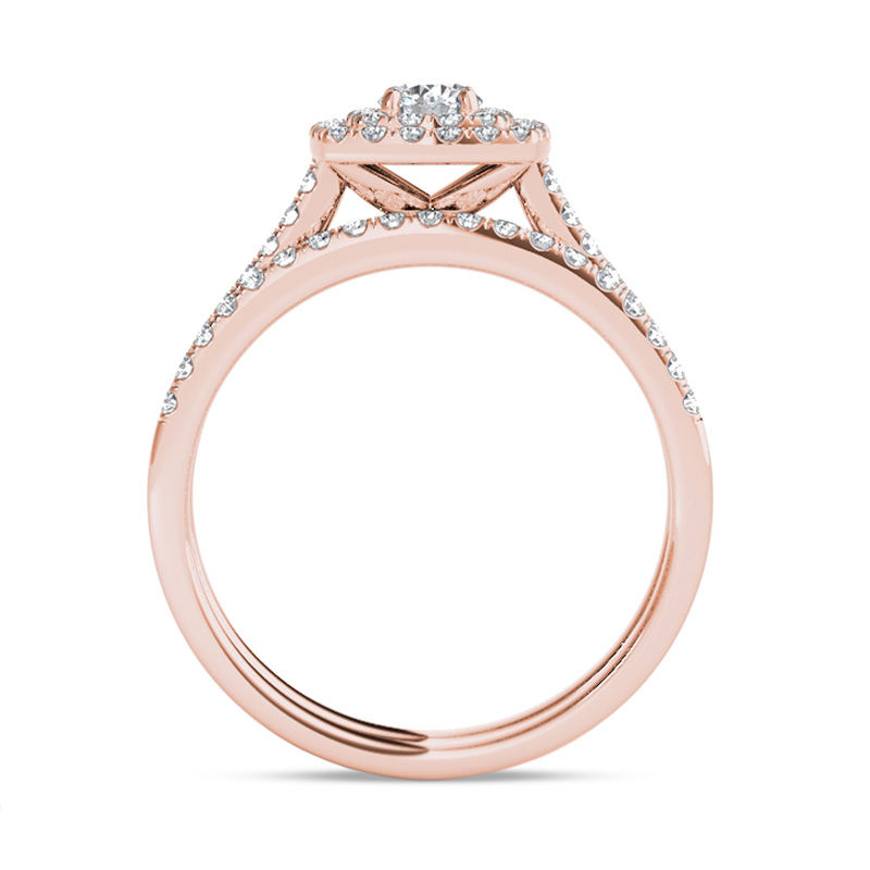 3/4 CT. T.W. Diamond Double Cushion Frame Bridal Set in 14K Rose Gold