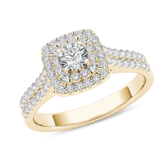 7/8 CT. T.W. Diamond Double Cushion Frame Engagement Ring in 14K Gold