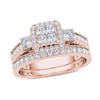 Thumbnail Image 1 of 1 CT. T.W. Quad Princess-Cut Diamond Three Stone Frame Vintage-Style Bridal Set in 14K Rose Gold