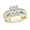 Thumbnail Image 1 of 1 CT. T.W. Quad Princess-Cut Diamond Three Stone Frame Vintage-Style Bridal Set in 14K Gold