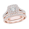 Thumbnail Image 1 of 1 CT. T.W. Diamond Double Cushion Frame Split Shank Bridal Set in 14K Rose Gold