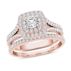 Thumbnail Image 0 of 1 CT. T.W. Diamond Double Cushion Frame Split Shank Bridal Set in 14K Rose Gold