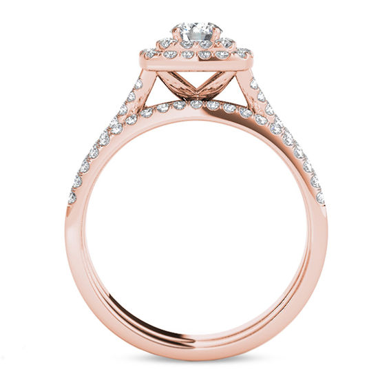 1 CT. T.w. Diamond Double Cushion Frame Split Shank Bridal Set in 14K Rose Gold