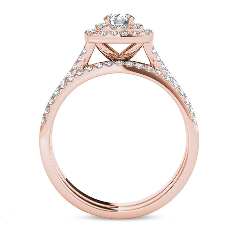 Main Image 3 of 1 CT. T.W. Diamond Double Cushion Frame Split Shank Bridal Set in 14K Rose Gold