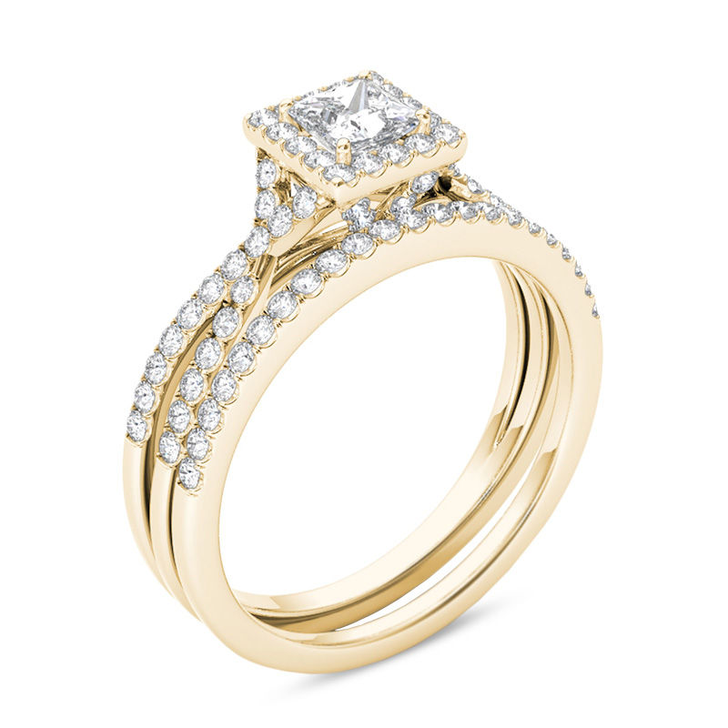 Main Image 2 of 1 CT. T.W. Princess-Cut Diamond Frame Twist Bridal Set in 14K Gold