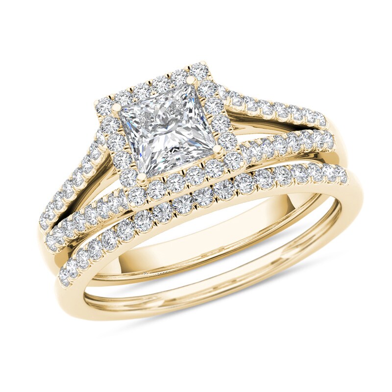1 CT. T.W. Princess-Cut Diamond Frame Split Shank Bridal Set in 14K Gold
