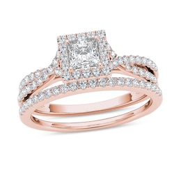 1 CT. T.W. Princess-Cut Diamond Frame Twist Bridal Set in 14K Rose Gold