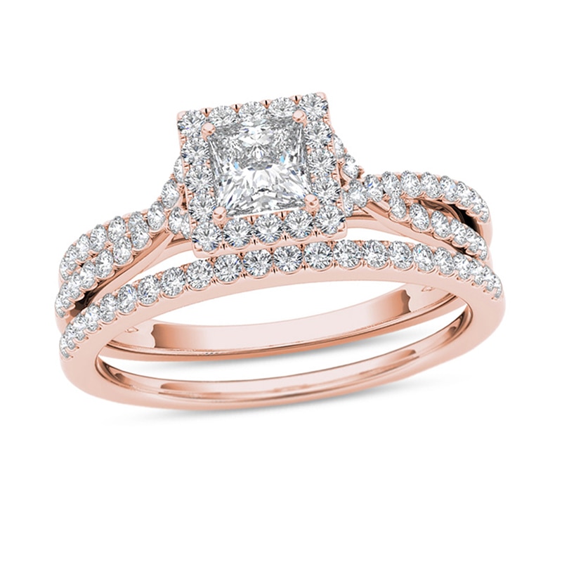 Main Image 1 of 1 CT. T.W. Princess-Cut Diamond Frame Twist Bridal Set in 14K Rose Gold