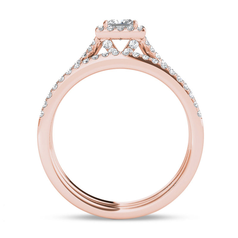 Main Image 3 of 1 CT. T.W. Princess-Cut Diamond Frame Twist Bridal Set in 14K Rose Gold