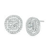 Thumbnail Image 1 of Lab-Created White Sapphire Double Frame Stud Earrings in Sterling Silver
