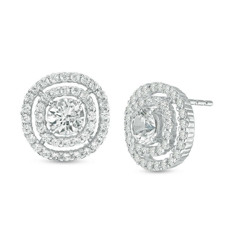 Main Image 1 of Lab-Created White Sapphire Double Frame Stud Earrings in Sterling Silver