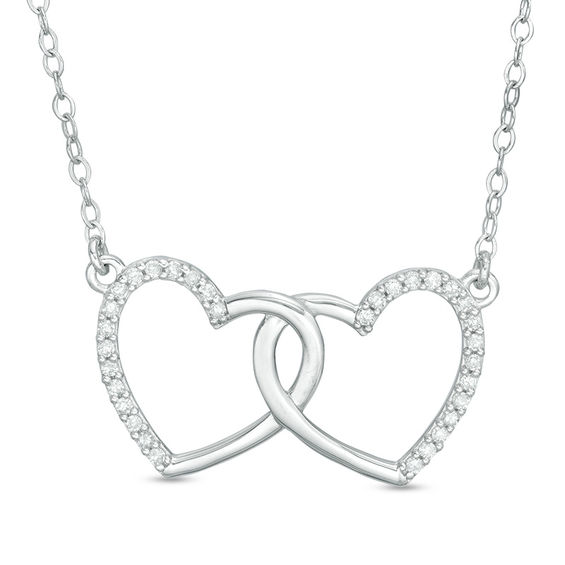 1/8 CT. T.w. Diamond Interlocking Hearts Necklace in 10K White Gold