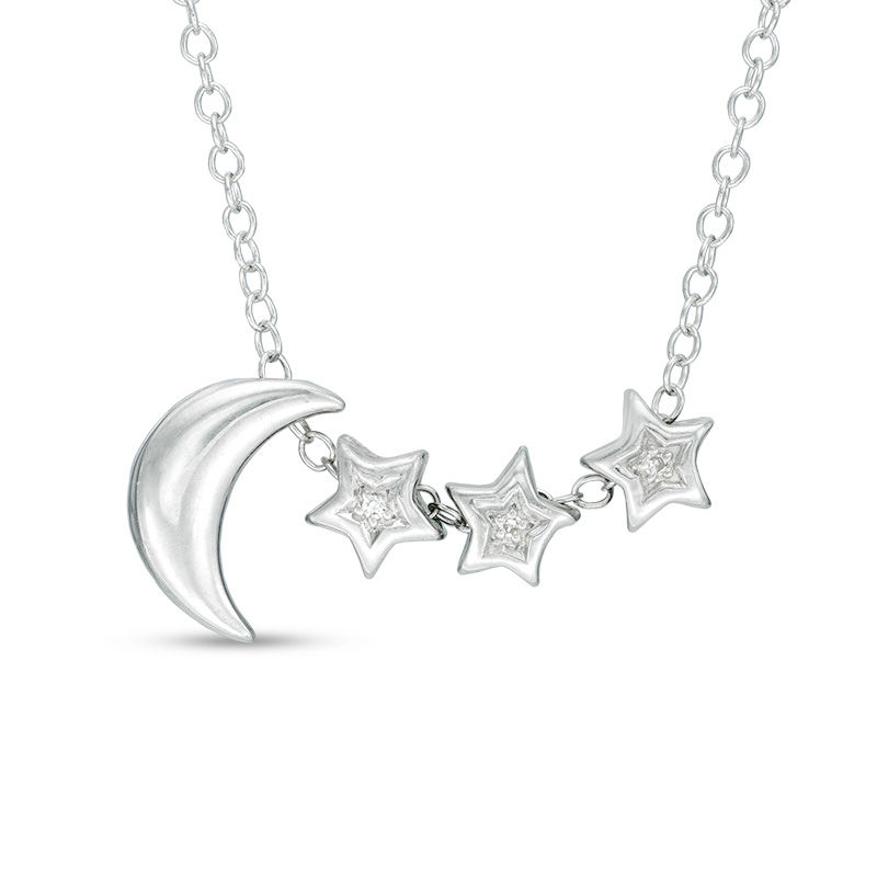 Diamond Accent Moon and Stars Necklace in Sterling Silver