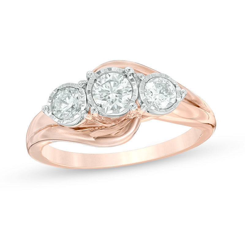 3/4 CT. T. W. Diamond Past Present Future® Bypass Engagement Ring in 14K Rose Gold