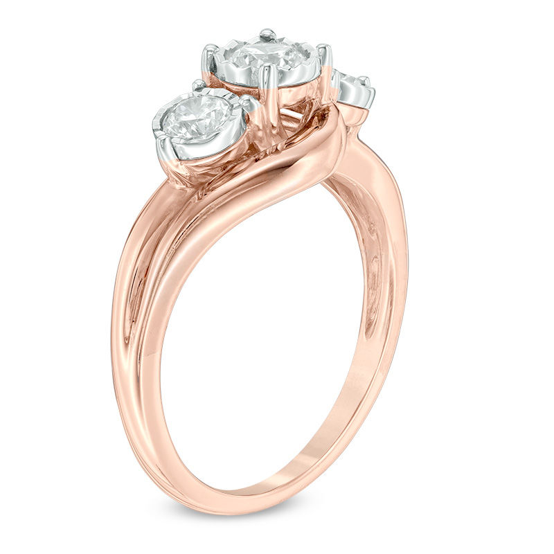 3/4 CT. T. W. Diamond Past Present Future® Bypass Engagement Ring in 14K Rose Gold