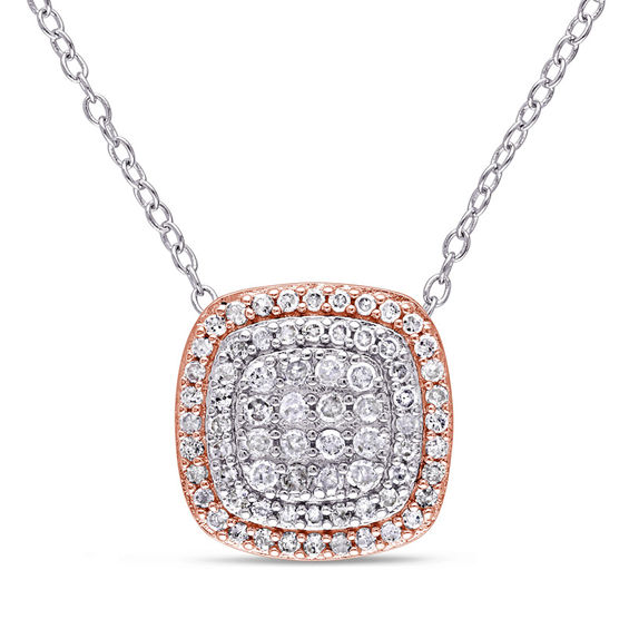1/2 CT. T.w. Composite Diamond Cushion Frame Pendant in Two-Tone Sterling Silver